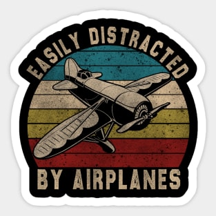 Easily Distracted By Airplanes Retro Airplane Funny Pilot Sticker